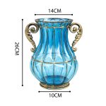 7-SOGA Blue Colored European Glass Home Decor Flower Vase with Two Metal Handle
