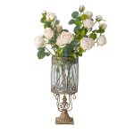 2-SOGA European Clear Glass Cylinder Flower Vase Solid Base with Gold Metal Pattern