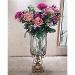 5-SOGA European Clear Glass Cylinder Flower Vase Solid Base with Gold Metal Pattern