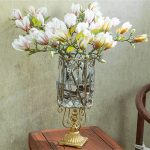 8-SOGA European Clear Glass Cylinder Flower Vase Solid Base with Gold Metal Pattern