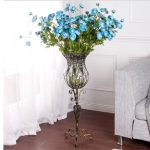 3-SOGA 85cm European Clear Glass Floor Home Decor Flower Vase with Tall Metal Stand