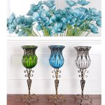 4-SOGA 85cm European Clear Glass Floor Home Decor Flower Vase with Tall Metal Stand