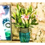 3-SOGA Blue European Colored Glass Home Decor Jar Flower Vase with Two Metal Handle