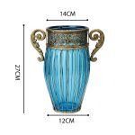 4-SOGA Blue European Colored Glass Home Decor Jar Flower Vase with Two Metal Handle