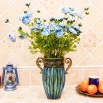 5-SOGA Blue European Colored Glass Home Decor Jar Flower Vase with Two Metal Handle