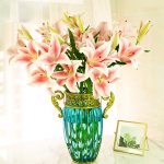 6-SOGA Blue European Colored Glass Home Decor Jar Flower Vase with Two Metal Handle