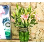 3-SOGA Green European Colored Glass Home Decor Jar Flower Vase with Two Metal Handle