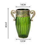 4-SOGA Green European Colored Glass Home Decor Jar Flower Vase with Two Metal Handle