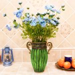 5-SOGA Green European Colored Glass Home Decor Jar Flower Vase with Two Metal Handle