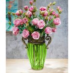 7-SOGA Green European Colored Glass Home Decor Jar Flower Vase with Two Metal Handle