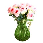 2-SOGA Green European Colored Glass Home Decor Jar Flower Vase with Metal Handle