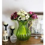 4-SOGA Green European Colored Glass Home Decor Jar Flower Vase with Metal Handle