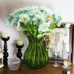 7-SOGA Green European Colored Glass Home Decor Jar Flower Vase with Metal Handle