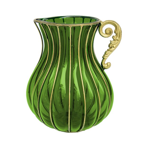 1-SOGA Green European Colored Glass Home Decor Jar Flower Vase with Metal Handle