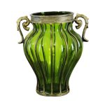 1-SOGA Green Colored European Glass Home Decor Flower Vase with Two Metal Handle