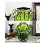 4-SOGA Green Colored European Glass Home Decor Flower Vase with Two Metal Handle