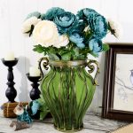 5-SOGA Green Colored European Glass Home Decor Flower Vase with Two Metal Handle
