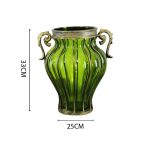 6-SOGA Green Colored European Glass Home Decor Flower Vase with Two Metal Handle