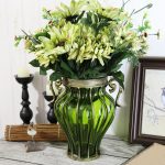 7-SOGA Green Colored European Glass Home Decor Flower Vase with Two Metal Handle
