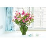 8-SOGA Green Colored European Glass Home Decor Flower Vase with Two Metal Handle