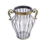 1-SOGA Clear European Glass Home Decor Flower Vase with Two Metal Handle