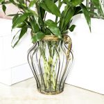 4-SOGA Clear European Glass Home Decor Flower Vase with Two Metal Handle