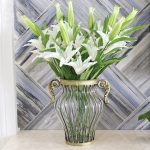 7-SOGA Clear European Glass Home Decor Flower Vase with Two Metal Handle