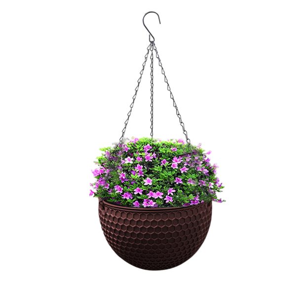 1-SOGA Coffee Medium Hanging Resin Flower Pot Self Watering Basket Planter Outdoor Garden Decor