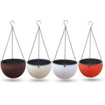 4-SOGA 2X Coffee Medium Hanging Resin Flower Pot Self Watering Basket Planter Outdoor Garden Decor