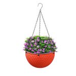 1-SOGA Red Medium Hanging Resin Flower Pot Self Watering Basket Planter Outdoor Garden Decor