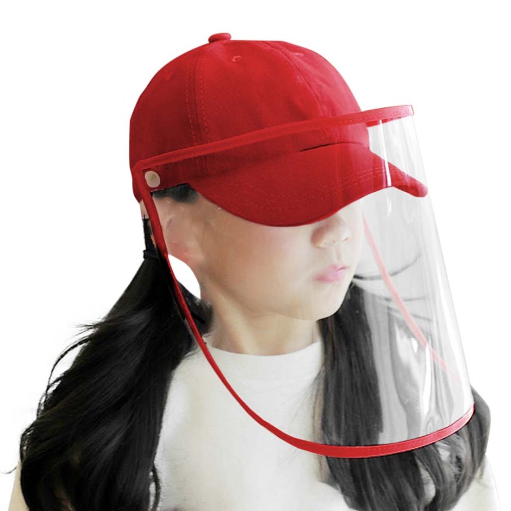 1-Outdoor Protection Hat Anti-Fog Pollution Dust Protective Cap Full Face HD Shield Cover Kids Red