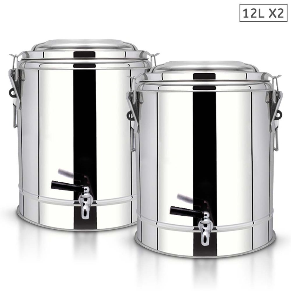 1-SOGA 2X 12L Stainless Steel Insulated Stock Pot Dispenser Hot & Cold Beverage Container With Tap