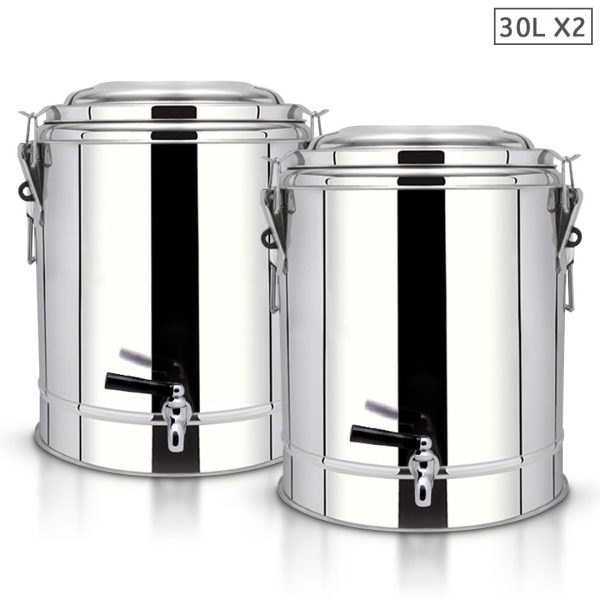 1-SOGA 2X 30L Stainless Steel Insulated Stock Pot Dispenser Hot & Cold Beverage Container With Tap