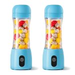 1-SOGA 2X 380ml Portable Mini USB Rechargeable Handheld Fruit Mixer Juicer Blue