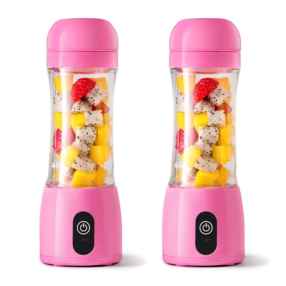 1-SOGA 2X 380ml Portable Mini USB Rechargeable Handheld Fruit Mixer Juicer Pink