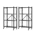 1-SOGA 2X 4 Tier Steel Black Foldable Kitchen Cart Multi-Functional Shelves Portable Storage Organizer with Wheels