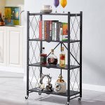 3-SOGA 2X 4 Tier Steel Black Foldable Kitchen Cart Multi-Functional Shelves Portable Storage Organizer with Wheels