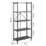 2-SOGA 2X 5 Tier Steel Black Foldable Kitchen Cart Multi-Functional Shelves Portable Storage Organizer with Wheels