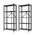 1-SOGA 2X 5 Tier Steel Black Foldable Kitchen Cart Multi-Functional Shelves Portable Storage Organizer with Wheels