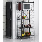3-SOGA 2X 5 Tier Steel Black Foldable Kitchen Cart Multi-Functional Shelves Portable Storage Organizer with Wheels
