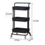 2-SOGA 3 Tier Steel Black Movable Kitchen Cart Multi-Functional Shelves Portable Storage Organizer with Wheels
