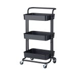 1-SOGA 3 Tier Steel Black Movable Kitchen Cart Multi-Functional Shelves Portable Storage Organizer with Wheels
