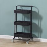 5-SOGA 3 Tier Steel Black Movable Kitchen Cart Multi-Functional Shelves Portable Storage Organizer with Wheels