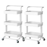 1-SOGA 2X 3 Tier Steel White Movable Kitchen Cart Multi-Functional Shelves Portable Storage Organizer with Wheels