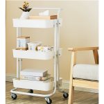 3-SOGA 2X 3 Tier Steel White Movable Kitchen Cart Multi-Functional Shelves Portable Storage Organizer with Wheels