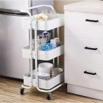 4-SOGA 2X 3 Tier Steel White Movable Kitchen Cart Multi-Functional Shelves Portable Storage Organizer with Wheels