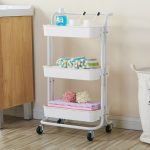 5-SOGA 2X 3 Tier Steel White Movable Kitchen Cart Multi-Functional Shelves Portable Storage Organizer with Wheels