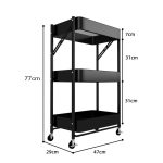 2-SOGA 3 Tier Steel Black Foldable Kitchen Cart Multi-Functional Shelves Portable Storage Organizer with Wheels