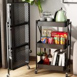 3-SOGA 3 Tier Steel Black Foldable Kitchen Cart Multi-Functional Shelves Portable Storage Organizer with Wheels