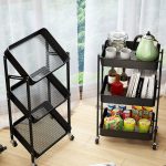 4-SOGA 3 Tier Steel Black Foldable Kitchen Cart Multi-Functional Shelves Portable Storage Organizer with Wheels